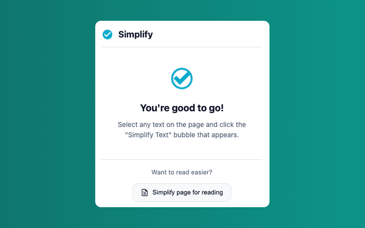 Simplify Chrome extension screenshot showing the popup interface