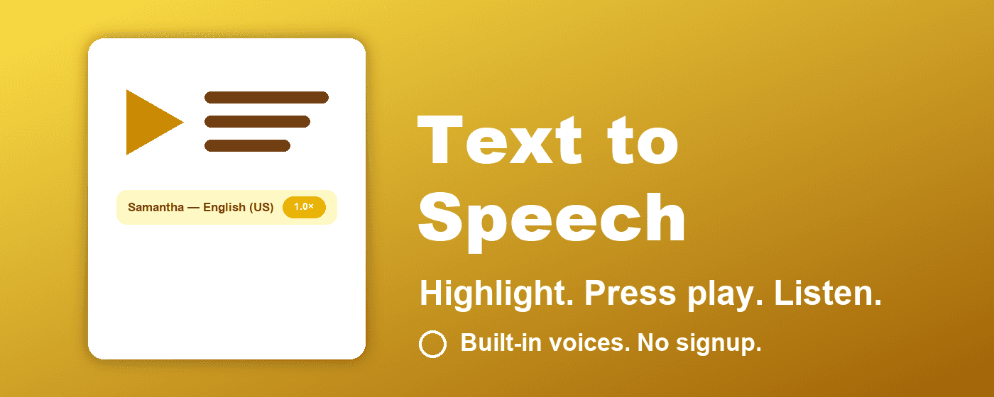 Text to Speech Chrome extension screenshot showing the popup interface