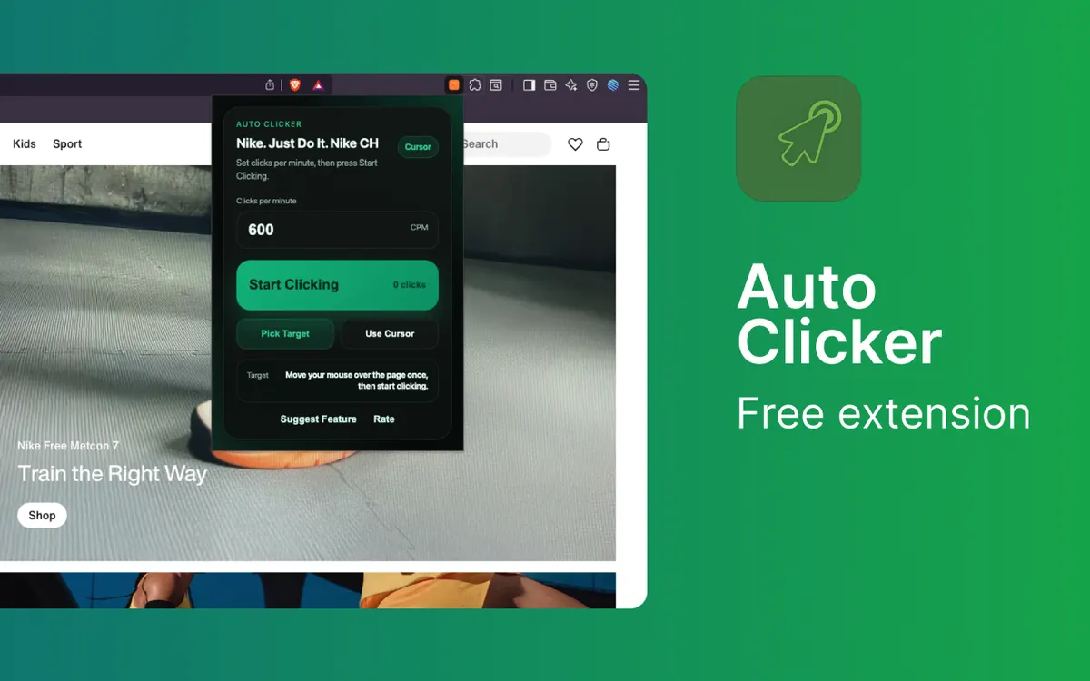 Auto Clicker Chrome extension screenshot showing the popup interface