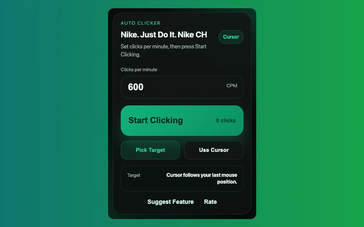 Auto Clicker Chrome extension screenshot showing the popup interface
