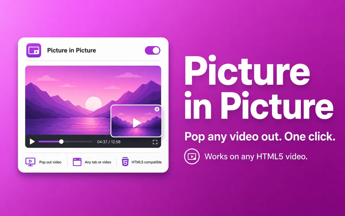 Picture in Picture Chrome extension screenshot showing the popup interface