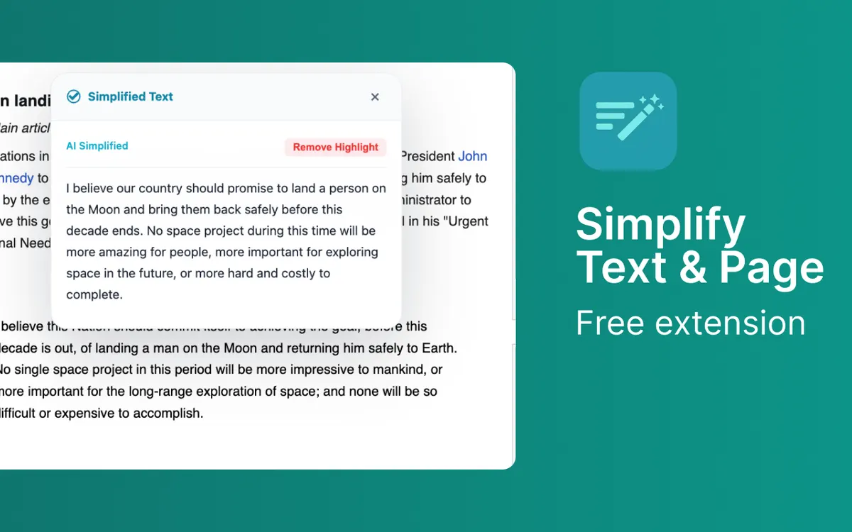 Simplify Chrome extension screenshot showing the popup interface
