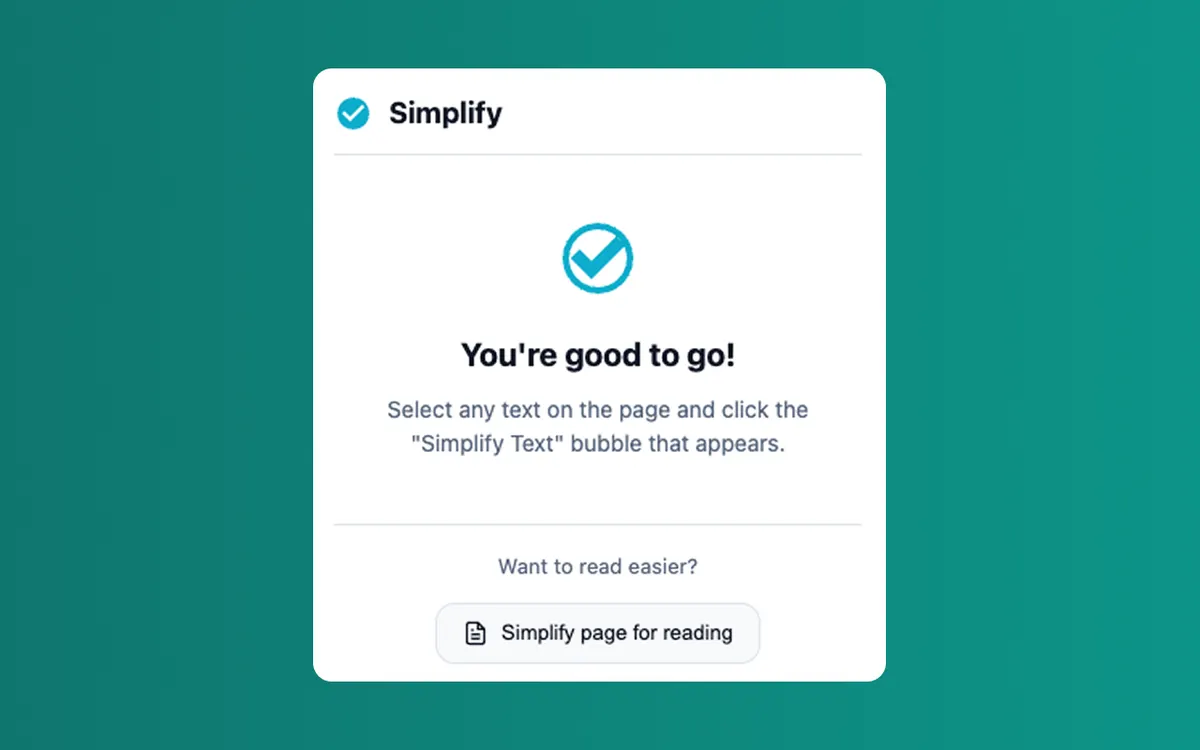 Simplify Chrome extension screenshot showing the popup interface