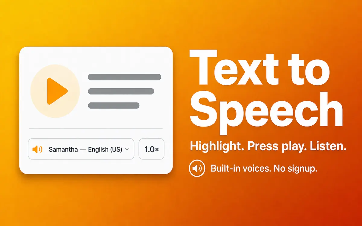 Text to Speech Chrome extension screenshot showing the popup interface